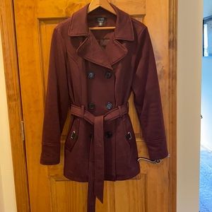 Deep burgundy stretchy pea coat
